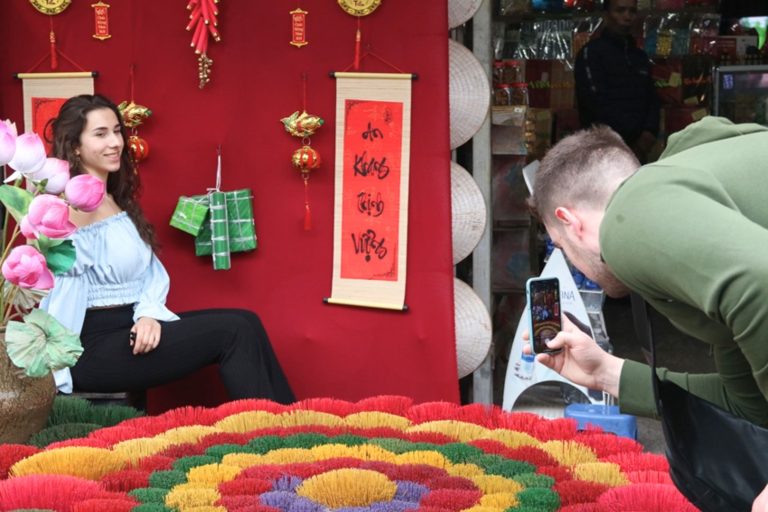 International visitors checking in at Thuy Xuan Incense Village Hue