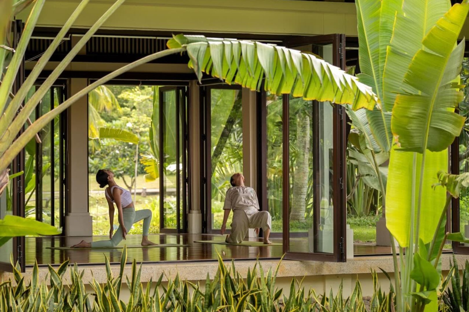 Yoga session at the Yoga Pavilion at Laguna Lăng Cô surrounded by peaceful greenery